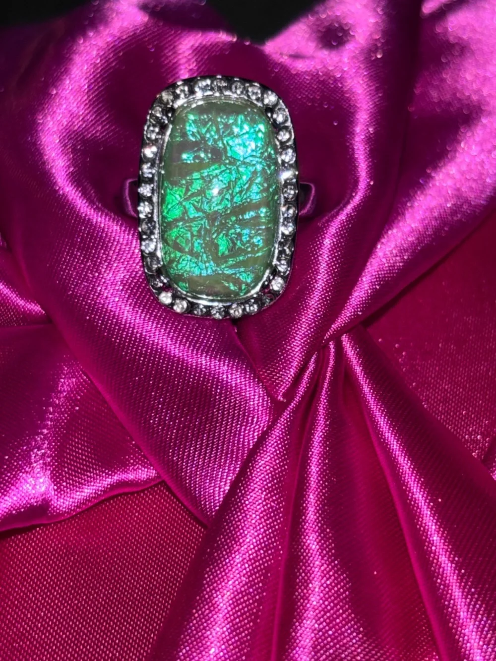 Silver toned Blue/green stone ring